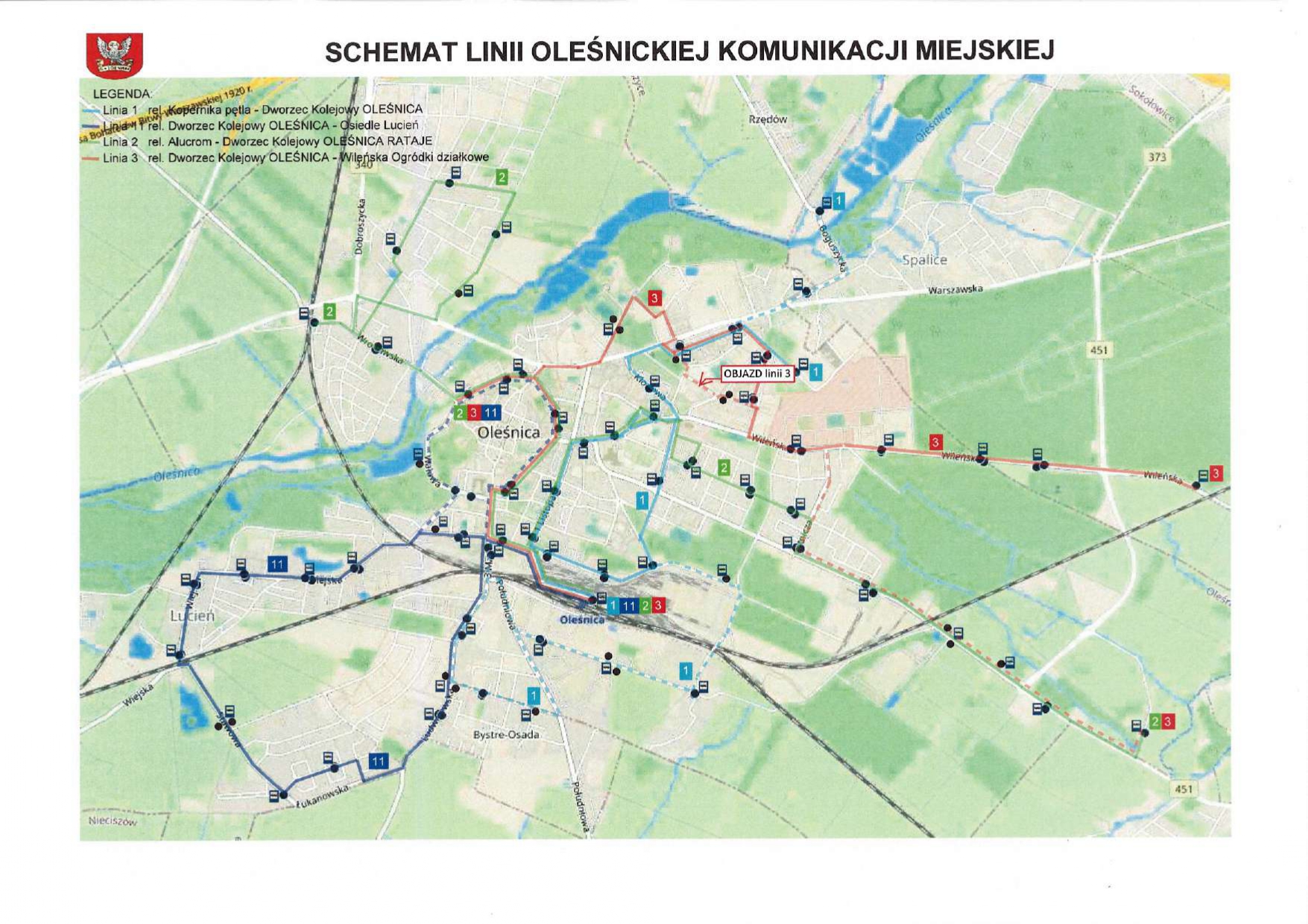 Schemat linii oleśnickiej komunikacji miejskiej Schemat linii oleśnickiej komunikacji miejskiej